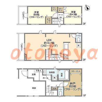 防音室のある楽器可 賃貸物件 2 SLDK 22.5万円の図面１