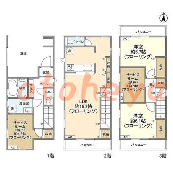 防音室のある楽器可 賃貸物件 2 SLDK 22.1万円の図面１