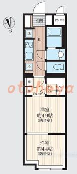 防音室のある楽器可 賃貸物件 2 K 13万円の図面１