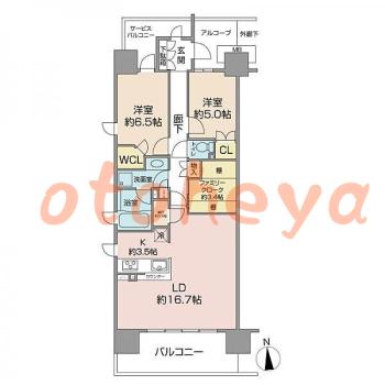 楽器可の賃貸物件 2 LDK 15万円の図面１