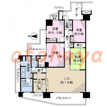 グランドピアノ可の賃貸物件 4 LDK 22万円の図面１