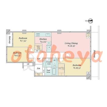 tokyo23物件 3 LDK 55万円の図面１