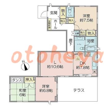 楽器可の賃貸物件 3 LDK 28万円の図面１
