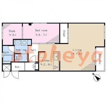 楽器可の賃貸物件 2 LDK 11万円の図面１
