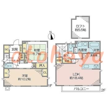 グランドピアノ可の賃貸物件 2 LDK 17万円の図面１