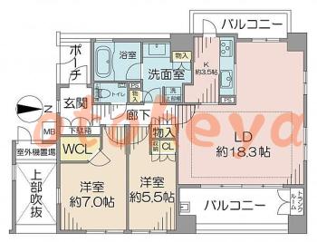 楽器可の賃貸物件 2 LDK 18.4万円の図面１