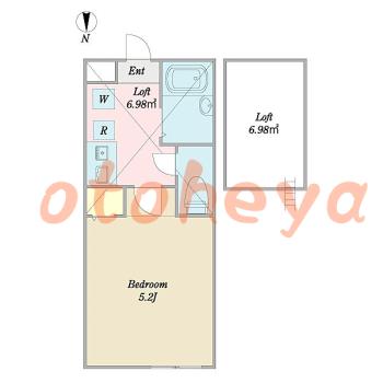 楽器可の賃貸物件 1 K 5.4万円の図面１