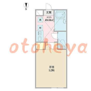 楽器可の賃貸物件 1 K 5.4万円の図面１