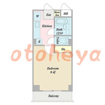 楽器可の賃貸物件 1 K 7.9万円の図面１