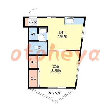 防音室のある楽器可 賃貸物件 1 DK 8.3万円の図面１