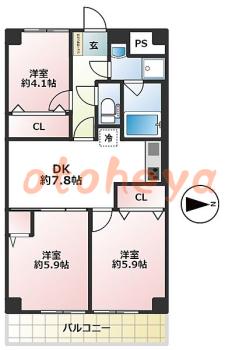 防音室のある楽器可 賃貸物件 3 DK 13.8万円の図面１