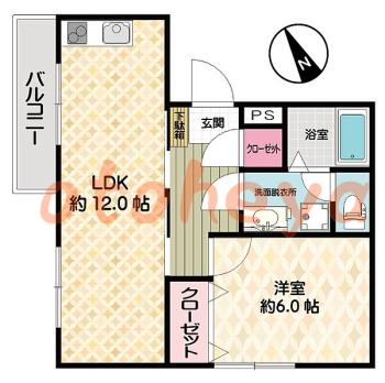 防音室のある楽器可 賃貸物件 1 LDK 12万円の図面１