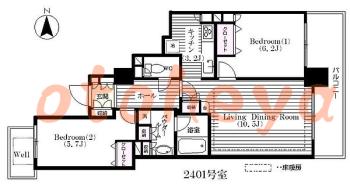 楽器可の賃貸物件 2 LDK 23万円の図面１