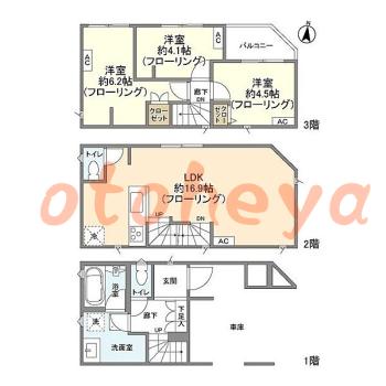 防音室のある楽器可 賃貸物件 3 LDK 16.8万円の図面１