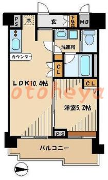 楽器可の賃貸物件 1 LDK 14.9万円の図面１