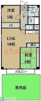 防音室のある楽器可 賃貸物件 2 LDK 18万円の図面１