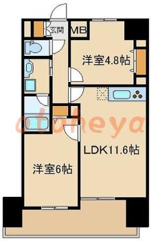 防音室のある楽器可 賃貸物件 2 LDK 18.1万円の図面１