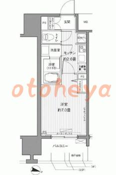防音室のある楽器可 賃貸物件 1 K 8.65万円の図面１