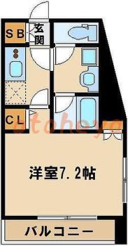 防音室のある楽器可 賃貸物件 1 K 9.5万円の図面１