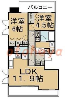 楽器可の賃貸物件 2 LDK 18万円の図面１