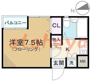 防音室のある楽器可 賃貸物件 1 K 6.5万円の図面１