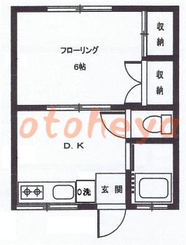 楽器可の賃貸物件 1 DK 6.2万円の図面１