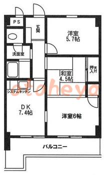 楽器可の賃貸物件 3 DK 6万円の図面１