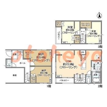 グランドピアノ可の賃貸物件 2SLDK 29.8万円の図面１