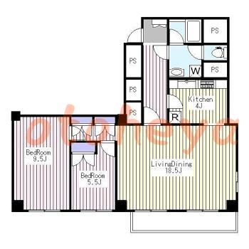 楽器可の賃貸物件 2 LDK 12.5万円の図面１