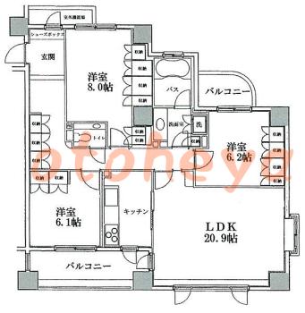 防音室のある楽器可 賃貸物件 3 LDK 55万円の図面１