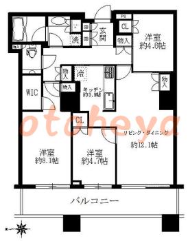 楽器可の賃貸物件 3 LDK 37万円の図面１