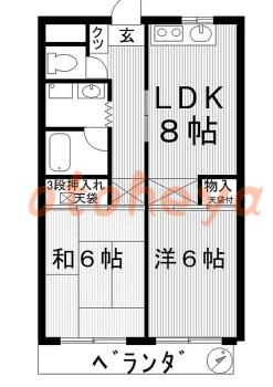 防音室のある楽器可 賃貸物件 2 DK 6.2万円の図面１