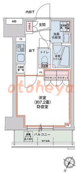 グランドピアノ可の賃貸物件 1 K 14.3万円の図面１