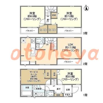 防音室のある楽器可 賃貸物件 3 SLDK 21.2万円の図面１