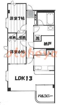 防音室のある楽器可 賃貸物件 2 LDK 18.5万円の図面１