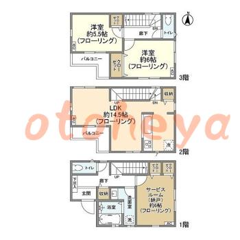 楽器可の賃貸物件 2 SLDK 21.5万円の図面１