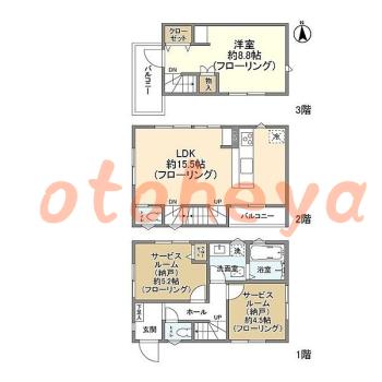 楽器可の賃貸物件 1 SLDK 19.4万円の図面１