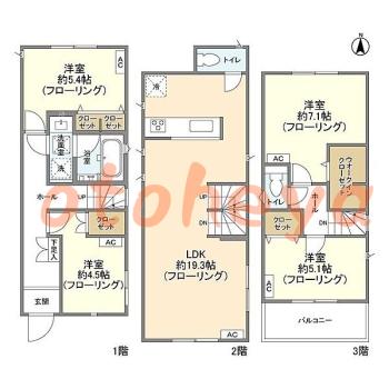 防音室のある楽器可 賃貸物件 4 LDK 22万円の図面１
