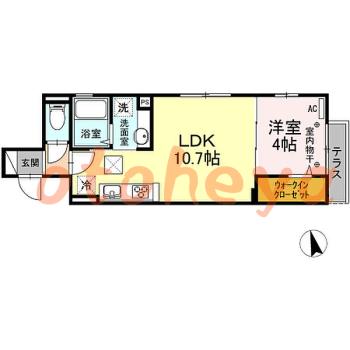 防音室のある楽器可 賃貸物件 1 LDK 11.2万円の図面１