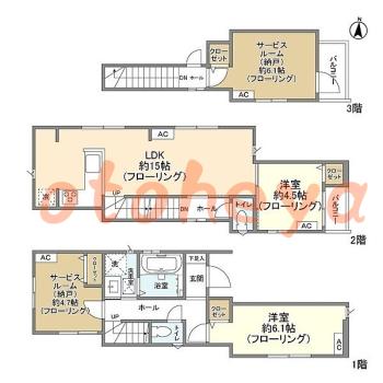 防音室のある楽器可 賃貸物件 2 SLDK 29.6万円の図面１