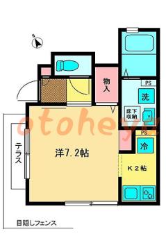 防音室のある楽器可 賃貸物件 1 K 9万円の図面１