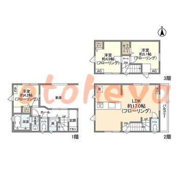 楽器可の賃貸物件 3 LDK 23.4万円の図面１