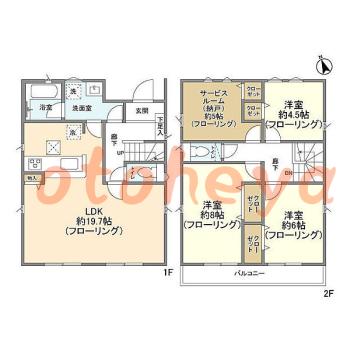 楽器可の賃貸物件 3 SLDK 21.8万円の図面１