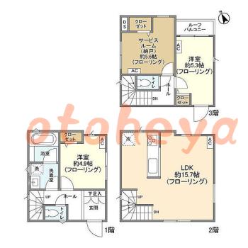 防音室のある楽器可 賃貸物件 2SLDK 33.4万円の図面１