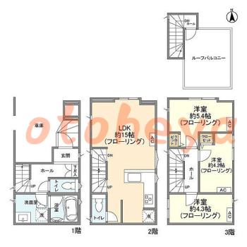 防音室のある楽器可 賃貸物件 3 LDK 19.8万円の図面１