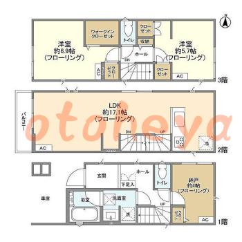 楽器可の賃貸物件 2 SLDK 21.8万円の図面１
