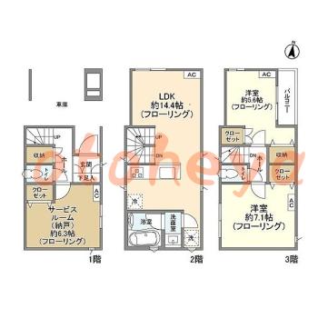 グランドピアノ可の賃貸物件 2SLDK 19.8万円の図面１