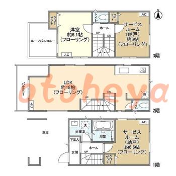 グランドピアノ可の賃貸物件 1SLDK 22.9万円の図面１