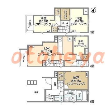 防音室のある楽器可 賃貸物件 3 SLDK 22万円の図面１