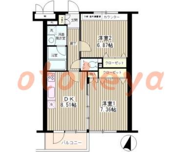 楽器可の賃貸物件 2 DK 13.8万円の図面１